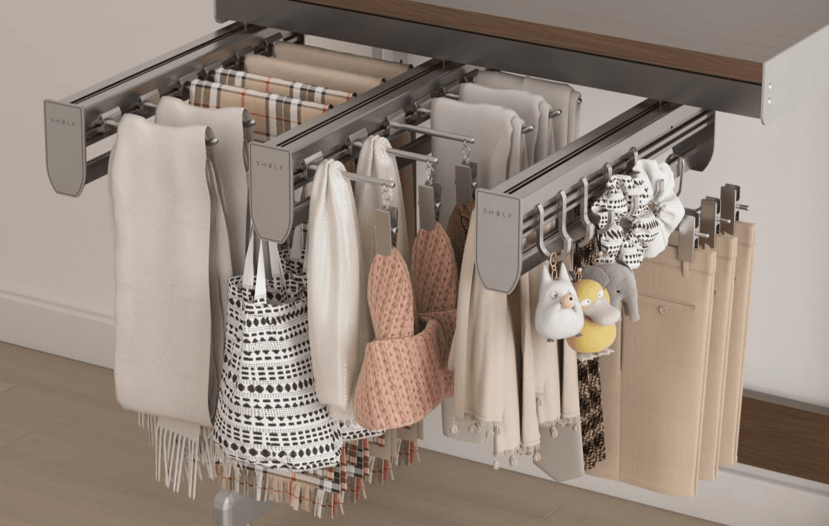 Shelf pull-out hanging accessory rack