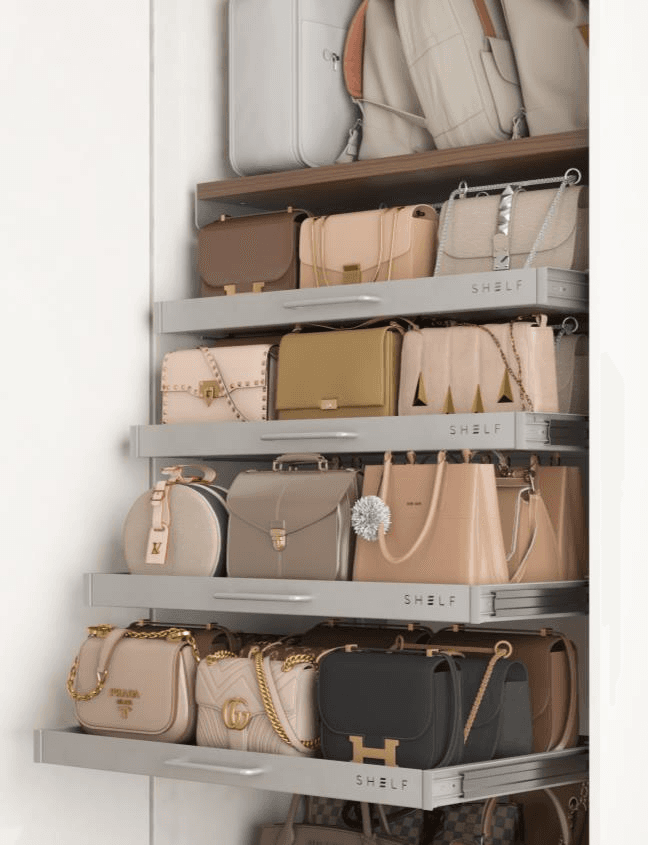 Shelf pull-out bag tray accessory