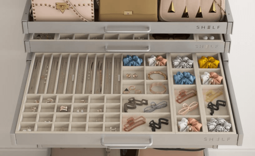 Shelf jewelry and small item drawer organizer
