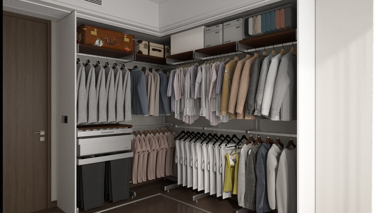 L-shaped walk-in closet